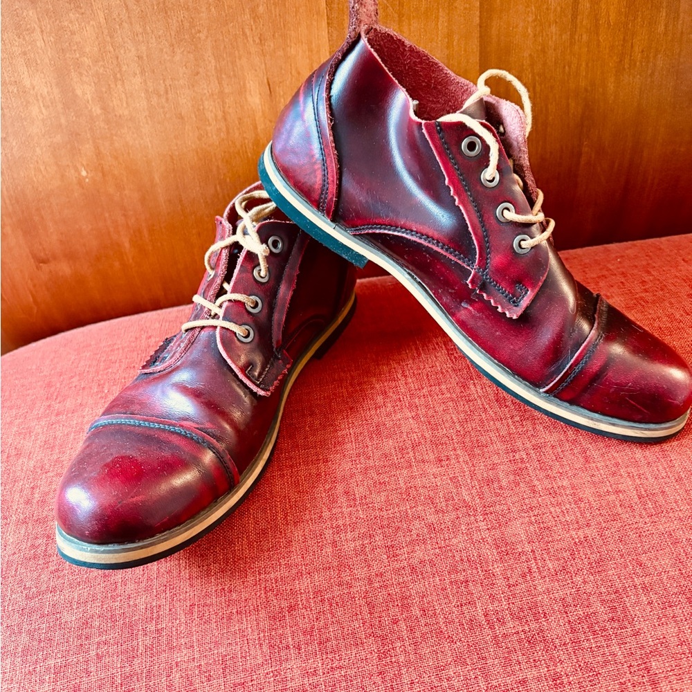 Men's Burgundy Leather Ankle Boots
